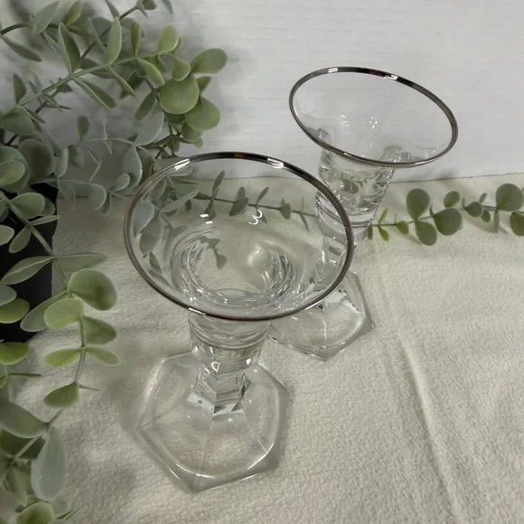 Vintage Crystal Candle Holders Set of 2 Smoked Rim Faceted Stem Votive - Picture 9 of 9